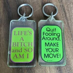 Lot 2 Vintage Kalan Keychain Key Ring Lifes A B Make Your Move